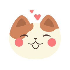 Cute cheerful kawaii kitten, cartoon muzzle of a kitten. Vector illustration.