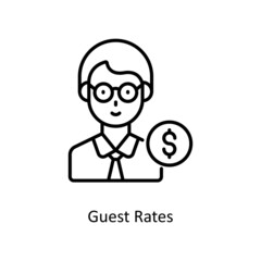 Guest Rates vector outline icon for web isolated on white background EPS 10 file