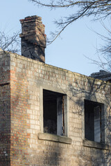 Destroyed house. Russian aggression against Ukraine. The concept of peace after the war.