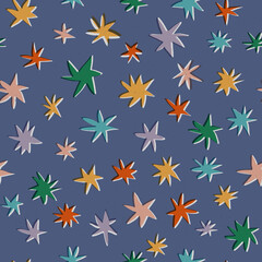 Cute stars seamless pattern in trendy retro style. Cosmos, space vector repeat for wallpaper, wrapping paper, fabric etc