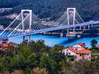 Puente colgante de Rande. Galicia. España. - obrazy, fototapety, plakaty