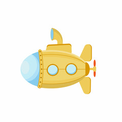 Yellow Submarine with periscope, Flat design. Vector