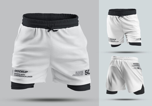 3D Shorts  Mockups  with Compression Underwear