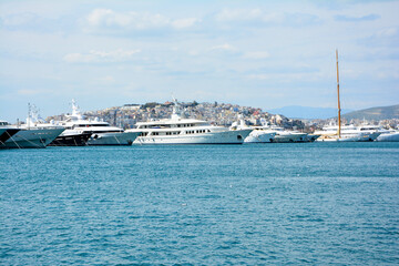 Fototapeta na wymiar Boats in the harbor, Aegean Sea Athens