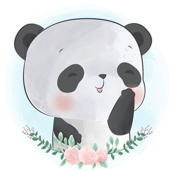 Adorable baby panda illustration in watercolor style
