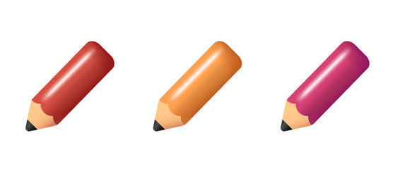 A set of 3D pencils. Toy plastic pencil. Vector clipart isolated on white background.