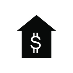 vector house icon with a dollar sign in the middle. can be used for bank icons, home investment, buying and selling houses, and others
