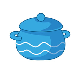 Blue soup pot. Vector illustration in cartoon childish style. Isolated funny clipart on white background. cute print.