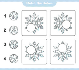 Match the halves. Match halves of Snowflake. Educational children game, printable worksheet, vector illustration