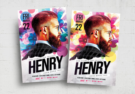 Simple Club Flyer Layout with Colorful Background