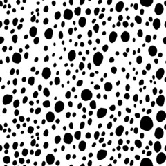 Abstract modern dalmatian fur seamless pattern. Animals trendy background. Black and white decorative vector illustration for print, card, postcard, fabric, textile. Modern ornament of stylized skin