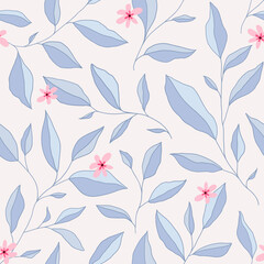 Seamless pattern with leaves and little flowers. Vector elegant floral background.