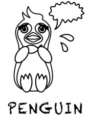 魚を抱えて困っているペンギン　線画