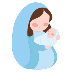 Isolated virgin mary Baby Jesus Nativity character Christmas season Vector