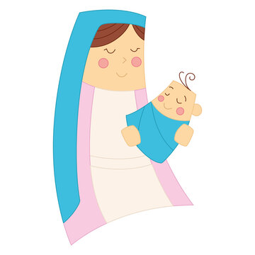 Isolated virgin mary Baby Jesus Nativity character Christmas season Vector