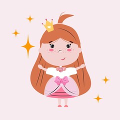 Cute little princess with a crown. Cute girl in the dress. For kids clothes, prints, posters.
