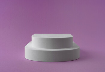 Double step white podium on purple color background with copy space