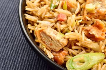 closeup of chicken fried rice
