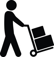Mover pushing moving hand truck or dolly with boxes.