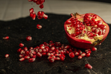 macro close-up of pomegranate fruit