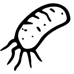 microbe icon. a bacterium in a black outline in the style of doodles on white. An oval-shaped microorganism with dots and strokes with antennae legs at the end for a scientific design template vector 
