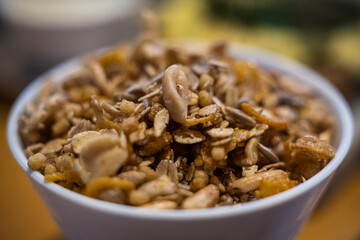 Fototapeta na wymiar bowls of granola cereals for breakfast or snack