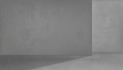 Grey Concrete studio room with 3D podium mockup,Vector backdrop empty modern loft design with lighting on back wall and rough gray cement floor, industrial interior background template