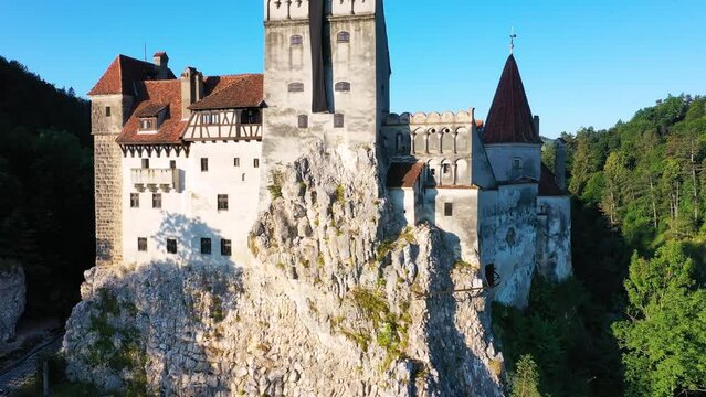 Bran Castle, Transylvania - Aerial footage with the most famous destination of Romania.