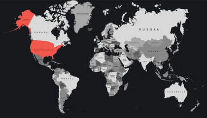 World map. United States of America map. USA.	