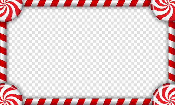 Rectangle candy cane frame with red and white striped lollipop pattern. Vector illustration