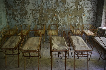 Rusting Hospital Beds at Chernobyl, Pripyat
