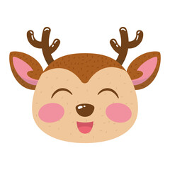 Happy reindeer face cartoon kawaii Christmas animal Vector