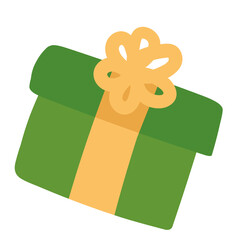 Isolated green gift box icon with yellow bow Vector