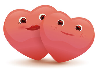 Cute hearts with male and female faces in love, Vector illustration