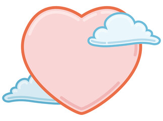 Heart with clouds around it in flat style and outlines, Vector illustration