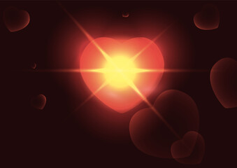 Beautiful abstract background with hearts and glowing lights, Vector illustration