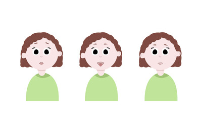 Girl characters. Cartoon. Various expressions set
