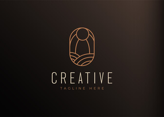 Sun and Hills Logo Design Template. Minimalist Valley View Icon Line Art Vector