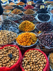 Dried berries on the counter. Raisins, dried apricots, prunes. Vegan food. healthy food. High quality photo