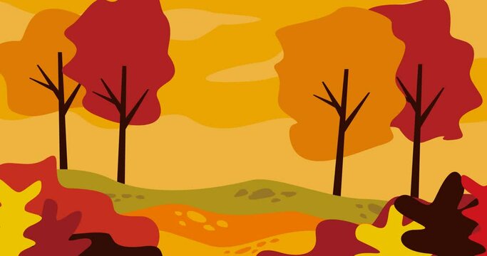 looping animated forest of trees and plants with bright cartoon color shades