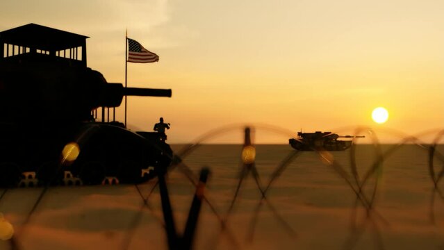 Border Area Barbed Wires and Sunset
. High Quality Animation

