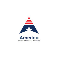 Modern Letter A American Logo Design with Blue and Red Color