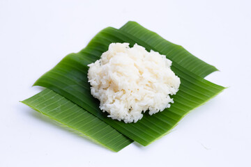 Sticky rice on banana leaf