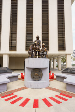 Tallahassee, FL, USA - February 18, 2022: Florida State Capitol Building Firefighter Memorial
