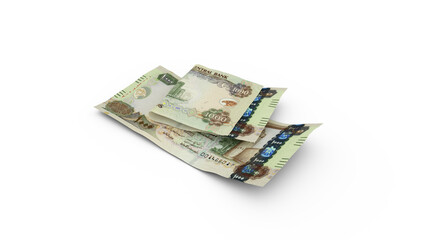 3D rendering of Double 1000  United Arab Emirates dirham notes isolated on white background