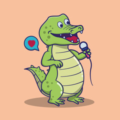 cute crocodile singing, suitable for children's books, birthday cards, valentine's day, stickers, book covers, greeting cards, printing. 