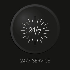 24/7 service minimal vector line icon on 3D button isolated on black background. Premium Vector.