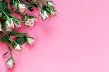 beautiful bouquet of pink roses on background, copy space