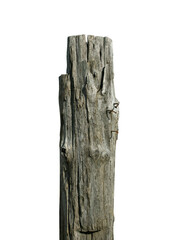 old wooden pole isolated on white background