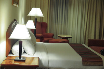 bedroom in the luxury hotel at night